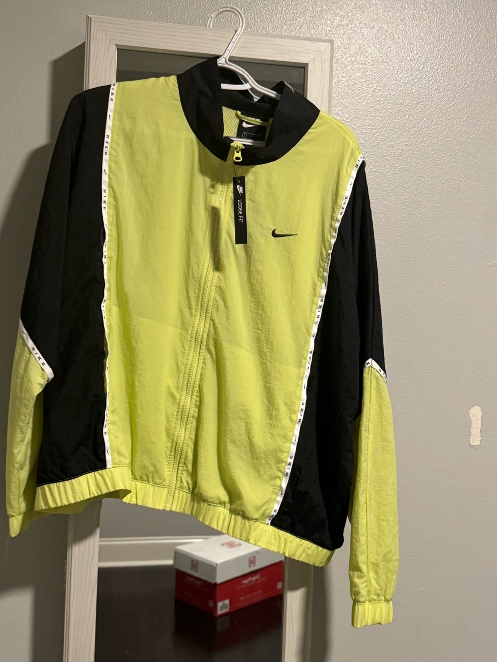 Nike Women's Neon Yellow and Black Track Bomber Jacket